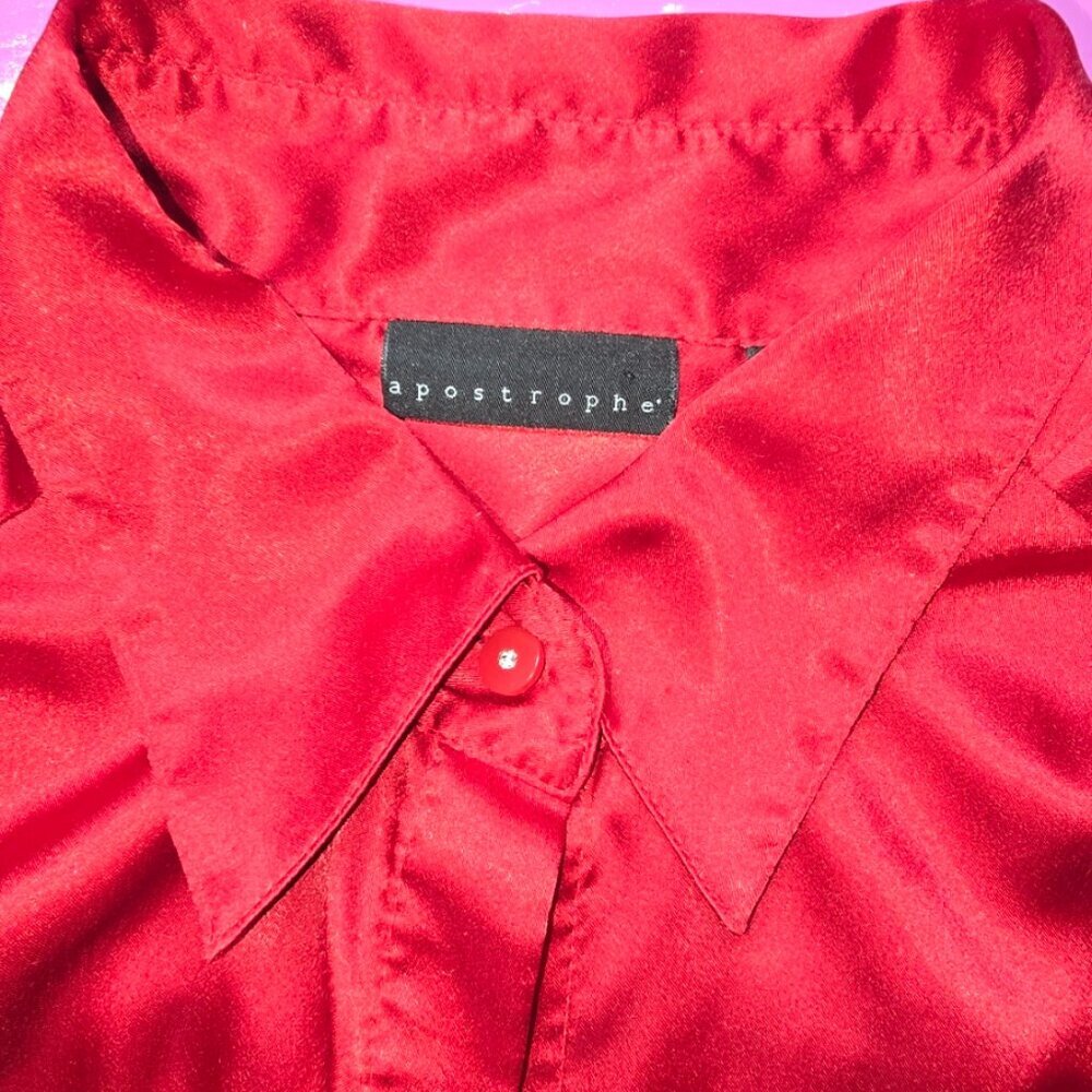 APOSTROPHE Red Satin Women's Blouse Size - XL Valentine's Day Top - Picture 7 of 9